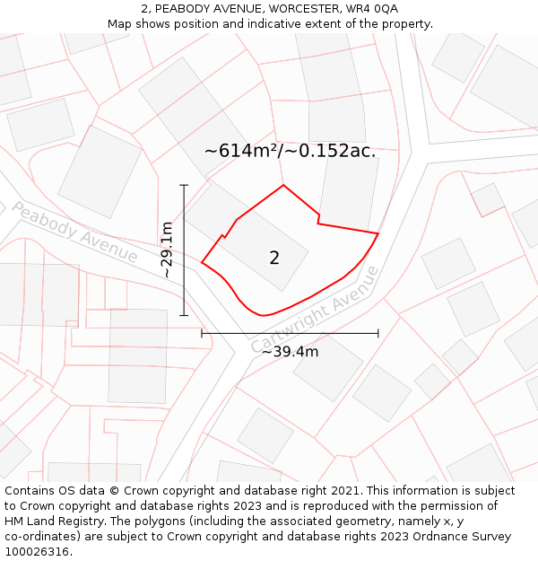 2, PEABODY AVENUE, WORCESTER, WR4 0QA: Plot and title map