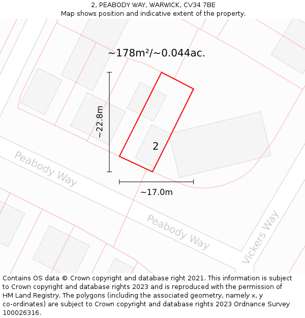 2, PEABODY WAY, WARWICK, CV34 7BE: Plot and title map