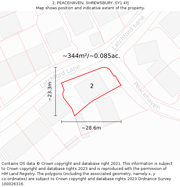 2, PEACEHAVEN, SHREWSBURY, SY1 4YJ: Plot and title map