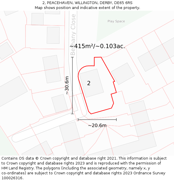 2, PEACEHAVEN, WILLINGTON, DERBY, DE65 6RS: Plot and title map