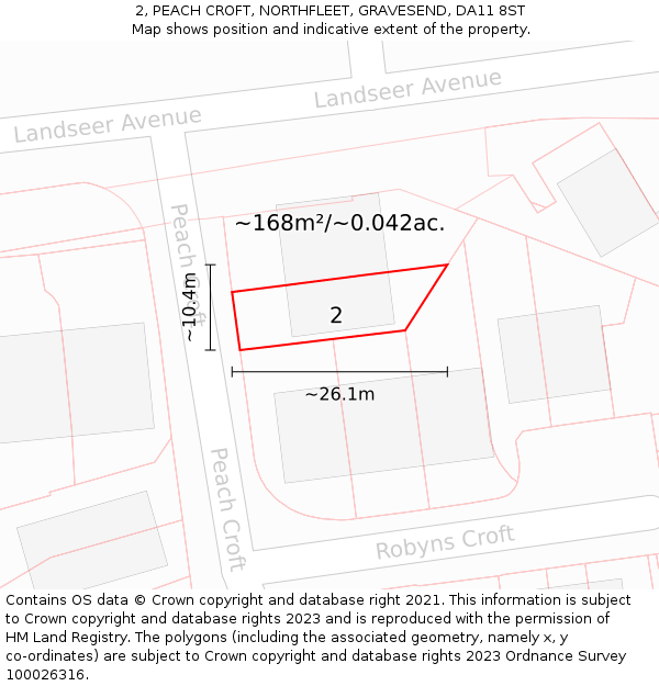 2, PEACH CROFT, NORTHFLEET, GRAVESEND, DA11 8ST: Plot and title map