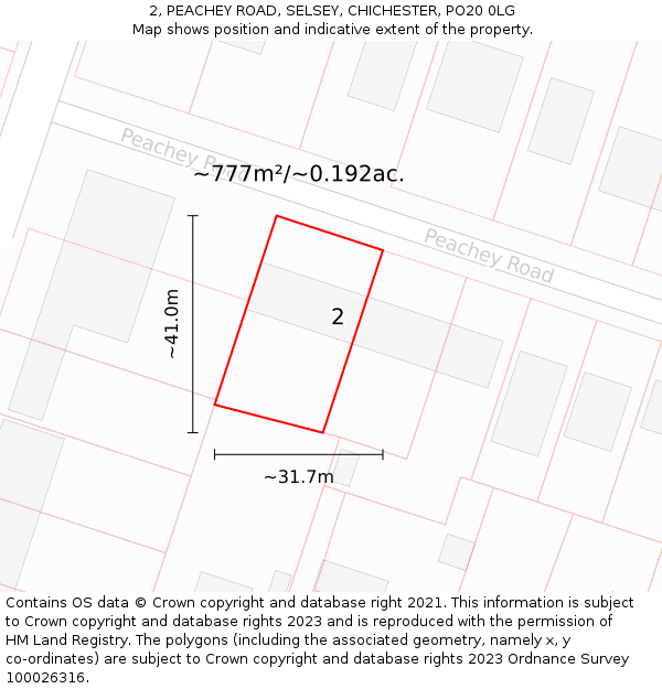 2, PEACHEY ROAD, SELSEY, CHICHESTER, PO20 0LG: Plot and title map