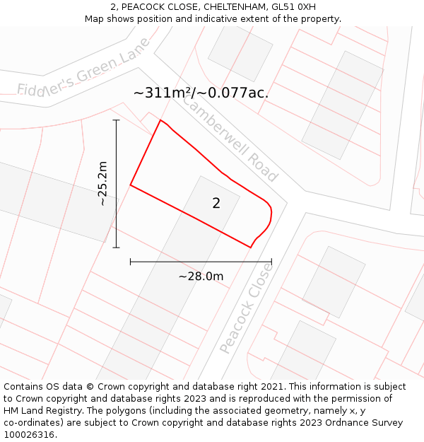 2, PEACOCK CLOSE, CHELTENHAM, GL51 0XH: Plot and title map