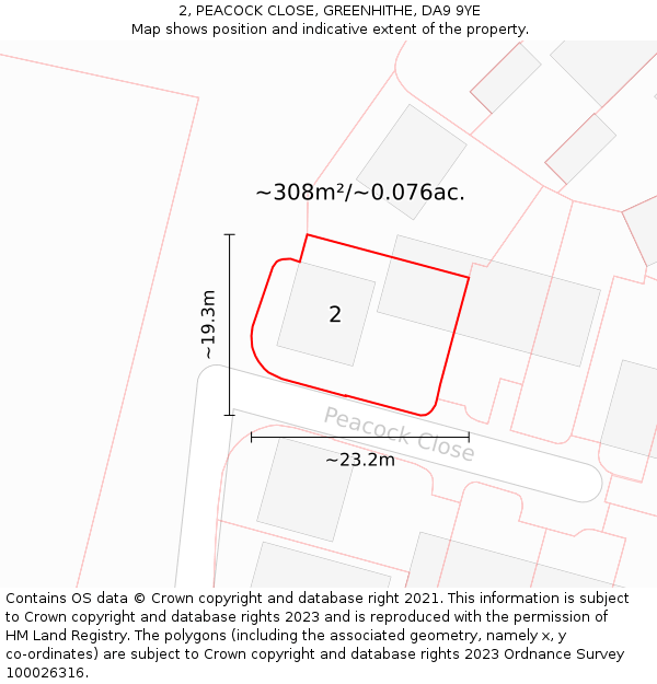 2, PEACOCK CLOSE, GREENHITHE, DA9 9YE: Plot and title map
