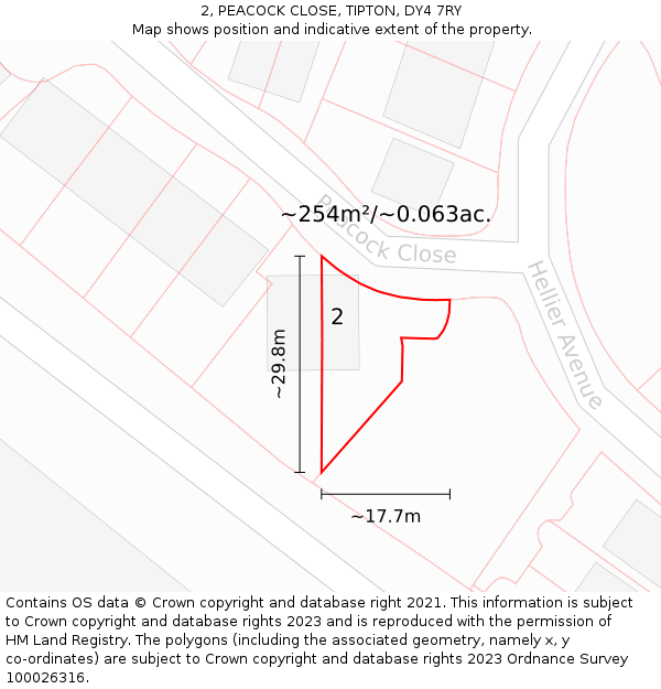 2, PEACOCK CLOSE, TIPTON, DY4 7RY: Plot and title map