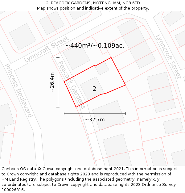 2, PEACOCK GARDENS, NOTTINGHAM, NG8 6FD: Plot and title map
