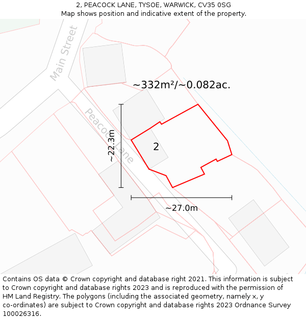 2, PEACOCK LANE, TYSOE, WARWICK, CV35 0SG: Plot and title map