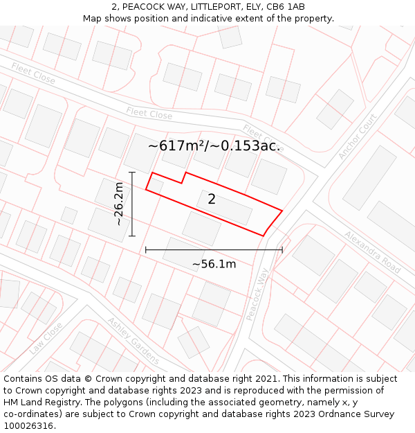 2, PEACOCK WAY, LITTLEPORT, ELY, CB6 1AB: Plot and title map