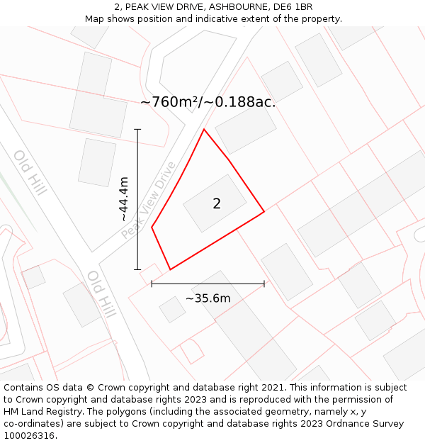 2, PEAK VIEW DRIVE, ASHBOURNE, DE6 1BR: Plot and title map