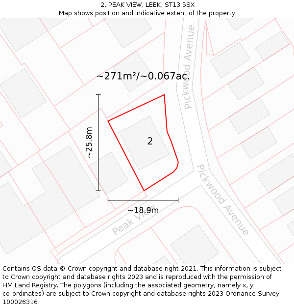 2, PEAK VIEW, LEEK, ST13 5SX: Plot and title map