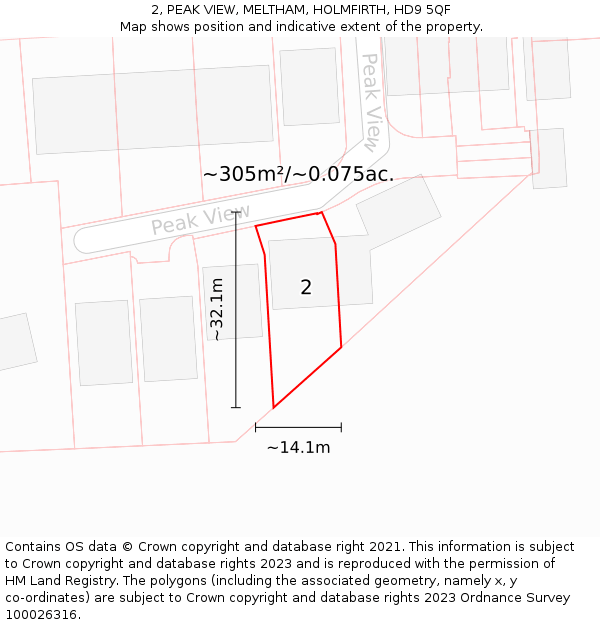 2, PEAK VIEW, MELTHAM, HOLMFIRTH, HD9 5QF: Plot and title map