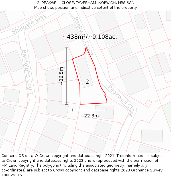 2, PEAKWELL CLOSE, TAVERHAM, NORWICH, NR8 6GN: Plot and title map