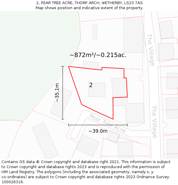 2, PEAR TREE ACRE, THORP ARCH, WETHERBY, LS23 7AS: Plot and title map