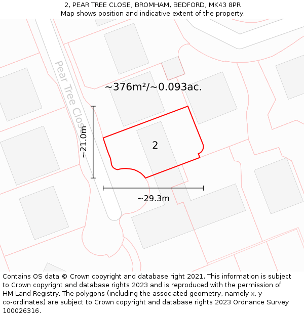 2, PEAR TREE CLOSE, BROMHAM, BEDFORD, MK43 8PR: Plot and title map