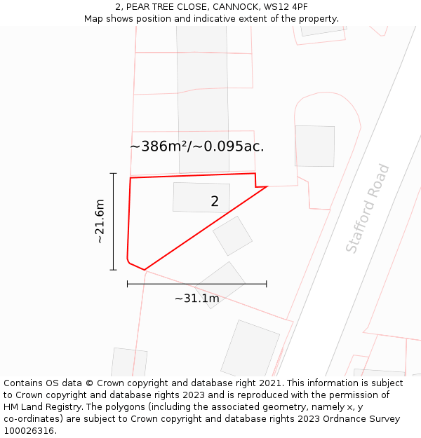 2, PEAR TREE CLOSE, CANNOCK, WS12 4PF: Plot and title map
