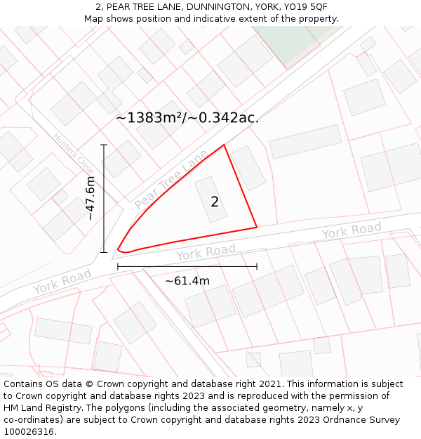 2, PEAR TREE LANE, DUNNINGTON, YORK, YO19 5QF: Plot and title map