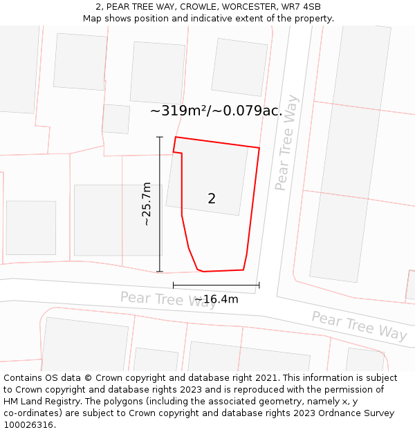 2, PEAR TREE WAY, CROWLE, WORCESTER, WR7 4SB: Plot and title map