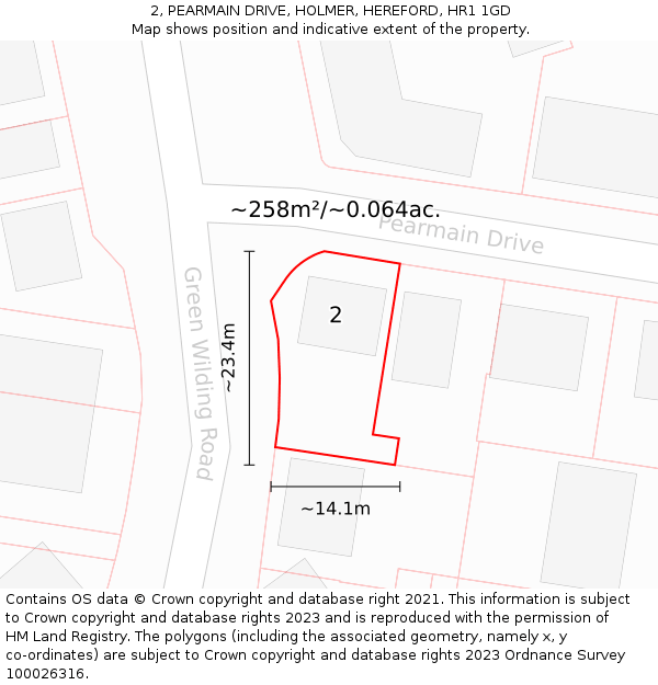 2, PEARMAIN DRIVE, HOLMER, HEREFORD, HR1 1GD: Plot and title map