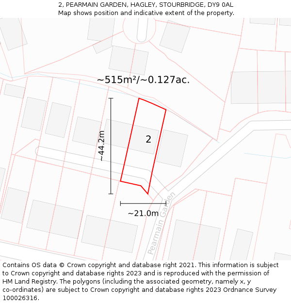 2, PEARMAIN GARDEN, HAGLEY, STOURBRIDGE, DY9 0AL: Plot and title map