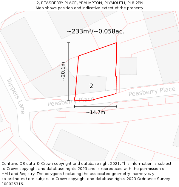 2, PEASBERRY PLACE, YEALMPTON, PLYMOUTH, PL8 2PN: Plot and title map