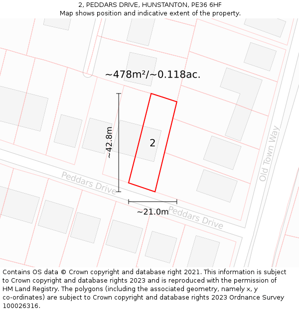2, PEDDARS DRIVE, HUNSTANTON, PE36 6HF: Plot and title map