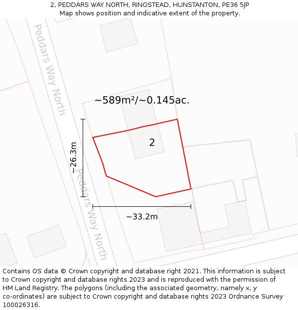 2, PEDDARS WAY NORTH, RINGSTEAD, HUNSTANTON, PE36 5JP: Plot and title map