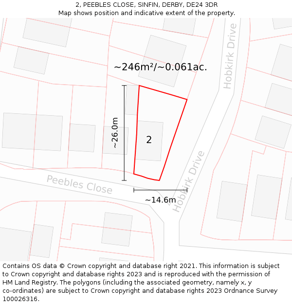 2, PEEBLES CLOSE, SINFIN, DERBY, DE24 3DR: Plot and title map