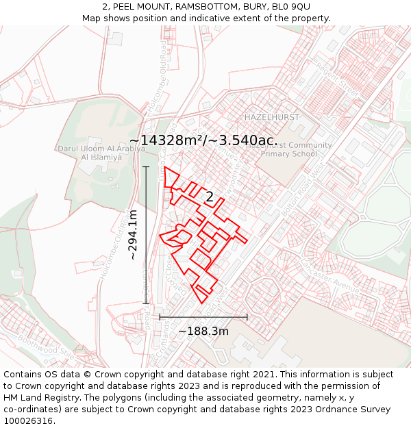 2, PEEL MOUNT, RAMSBOTTOM, BURY, BL0 9QU: Plot and title map