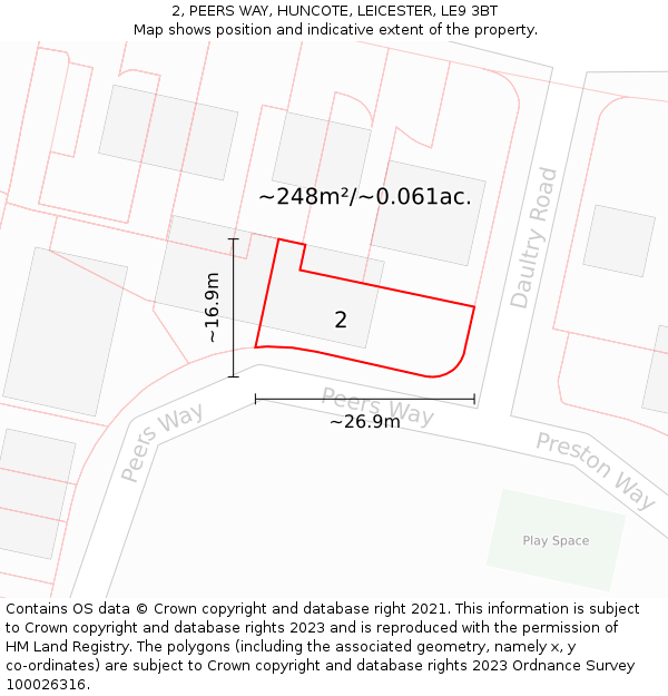 2, PEERS WAY, HUNCOTE, LEICESTER, LE9 3BT: Plot and title map