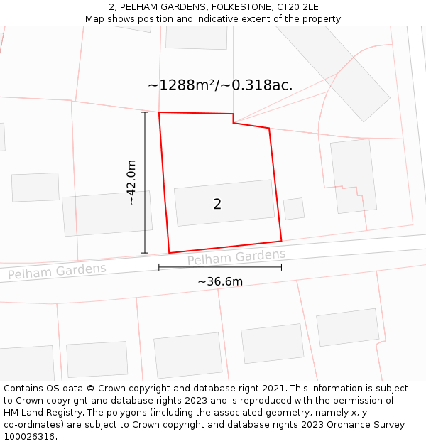 2, PELHAM GARDENS, FOLKESTONE, CT20 2LE: Plot and title map