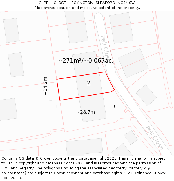 2, PELL CLOSE, HECKINGTON, SLEAFORD, NG34 9WJ: Plot and title map