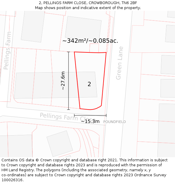 2, PELLINGS FARM CLOSE, CROWBOROUGH, TN6 2BF: Plot and title map