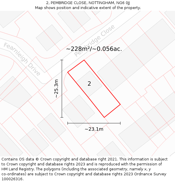 2, PEMBRIDGE CLOSE, NOTTINGHAM, NG6 0JJ: Plot and title map