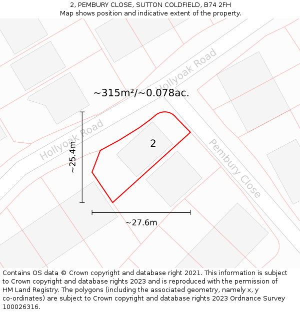2, PEMBURY CLOSE, SUTTON COLDFIELD, B74 2FH: Plot and title map