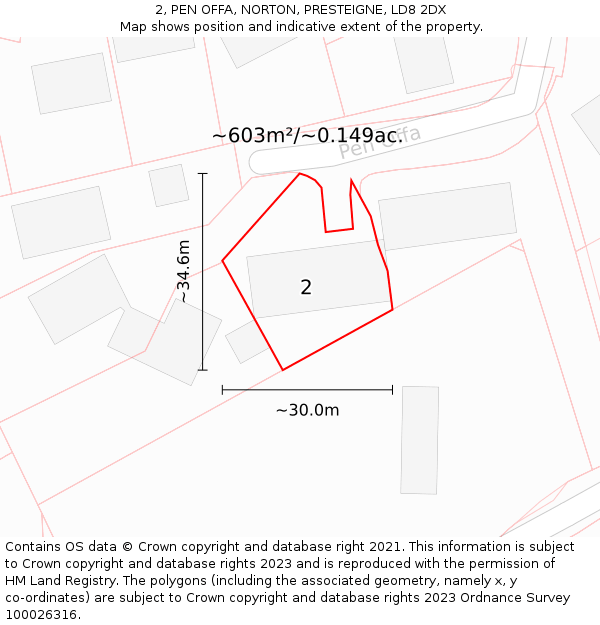 2, PEN OFFA, NORTON, PRESTEIGNE, LD8 2DX: Plot and title map