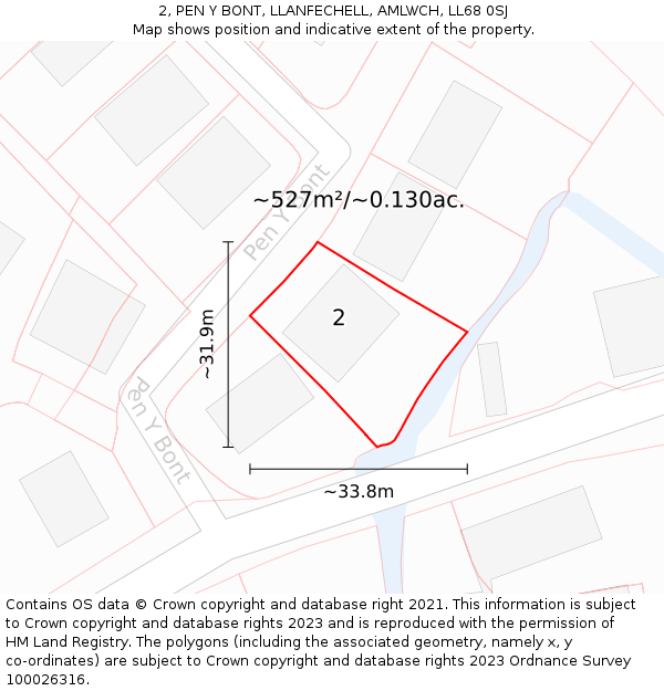 2, PEN Y BONT, LLANFECHELL, AMLWCH, LL68 0SJ: Plot and title map