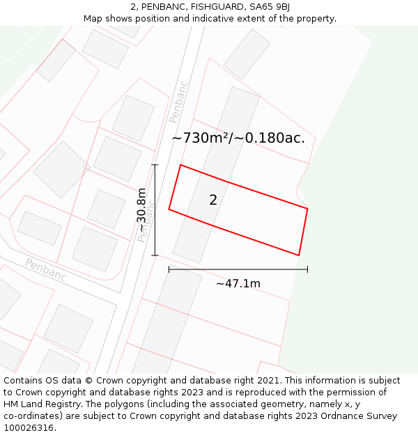 2, PENBANC, FISHGUARD, SA65 9BJ: Plot and title map