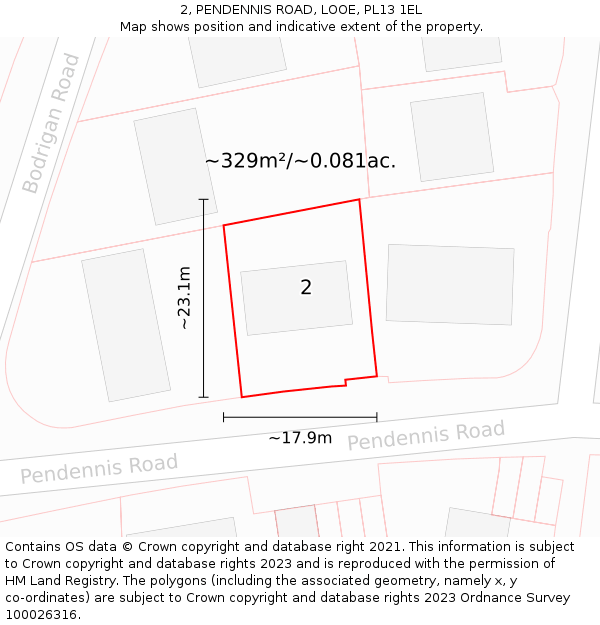 2, PENDENNIS ROAD, LOOE, PL13 1EL: Plot and title map