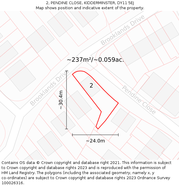 2, PENDINE CLOSE, KIDDERMINSTER, DY11 5EJ: Plot and title map
