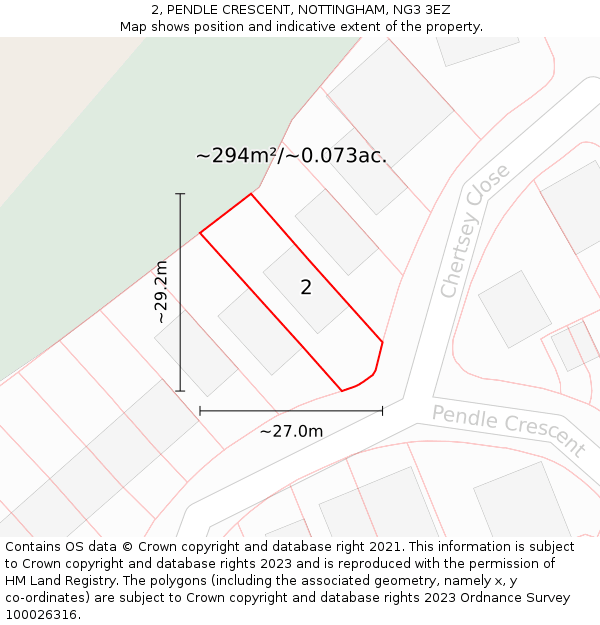 2, PENDLE CRESCENT, NOTTINGHAM, NG3 3EZ: Plot and title map