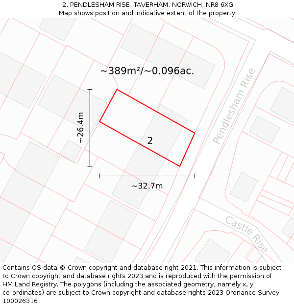 2, PENDLESHAM RISE, TAVERHAM, NORWICH, NR8 6XG: Plot and title map