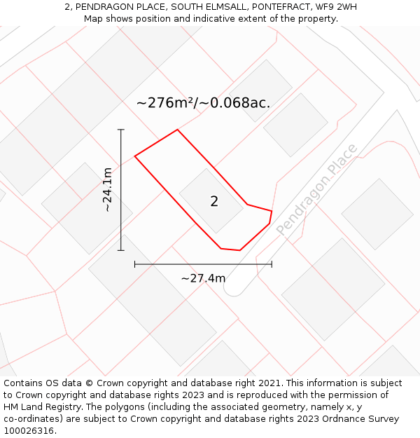 2, PENDRAGON PLACE, SOUTH ELMSALL, PONTEFRACT, WF9 2WH: Plot and title map