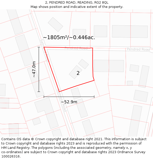 2, PENDRED ROAD, READING, RG2 8QL: Plot and title map