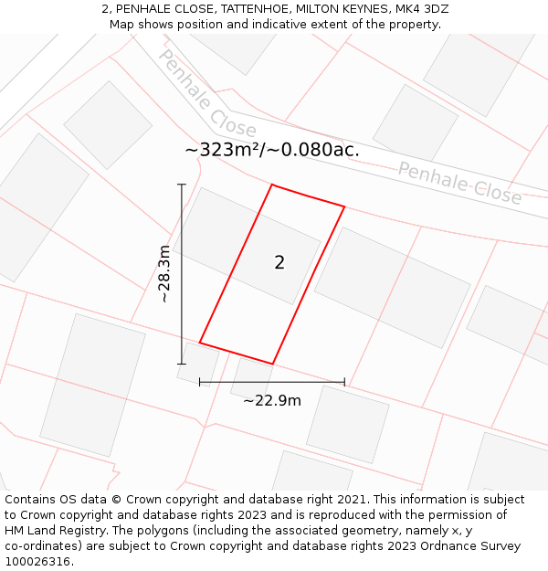 2, PENHALE CLOSE, TATTENHOE, MILTON KEYNES, MK4 3DZ: Plot and title map