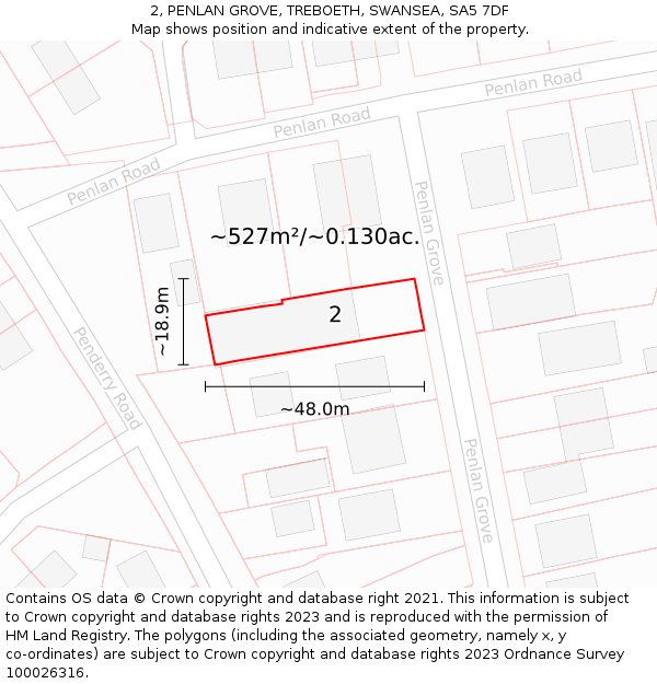 2, PENLAN GROVE, TREBOETH, SWANSEA, SA5 7DF: Plot and title map