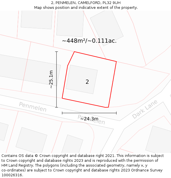 2, PENMELEN, CAMELFORD, PL32 9UH: Plot and title map