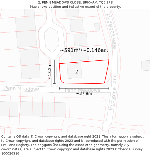 2, PENN MEADOWS CLOSE, BRIXHAM, TQ5 9PS: Plot and title map