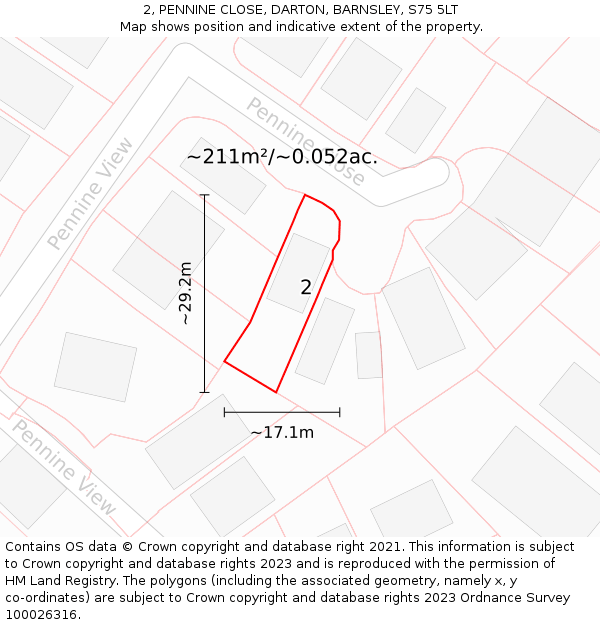 2, PENNINE CLOSE, DARTON, BARNSLEY, S75 5LT: Plot and title map