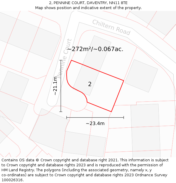 2, PENNINE COURT, DAVENTRY, NN11 8TE: Plot and title map