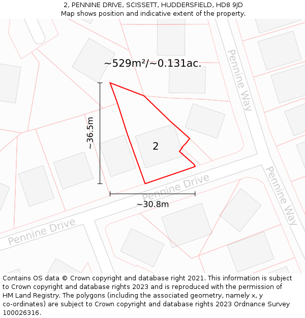 2, PENNINE DRIVE, SCISSETT, HUDDERSFIELD, HD8 9JD: Plot and title map